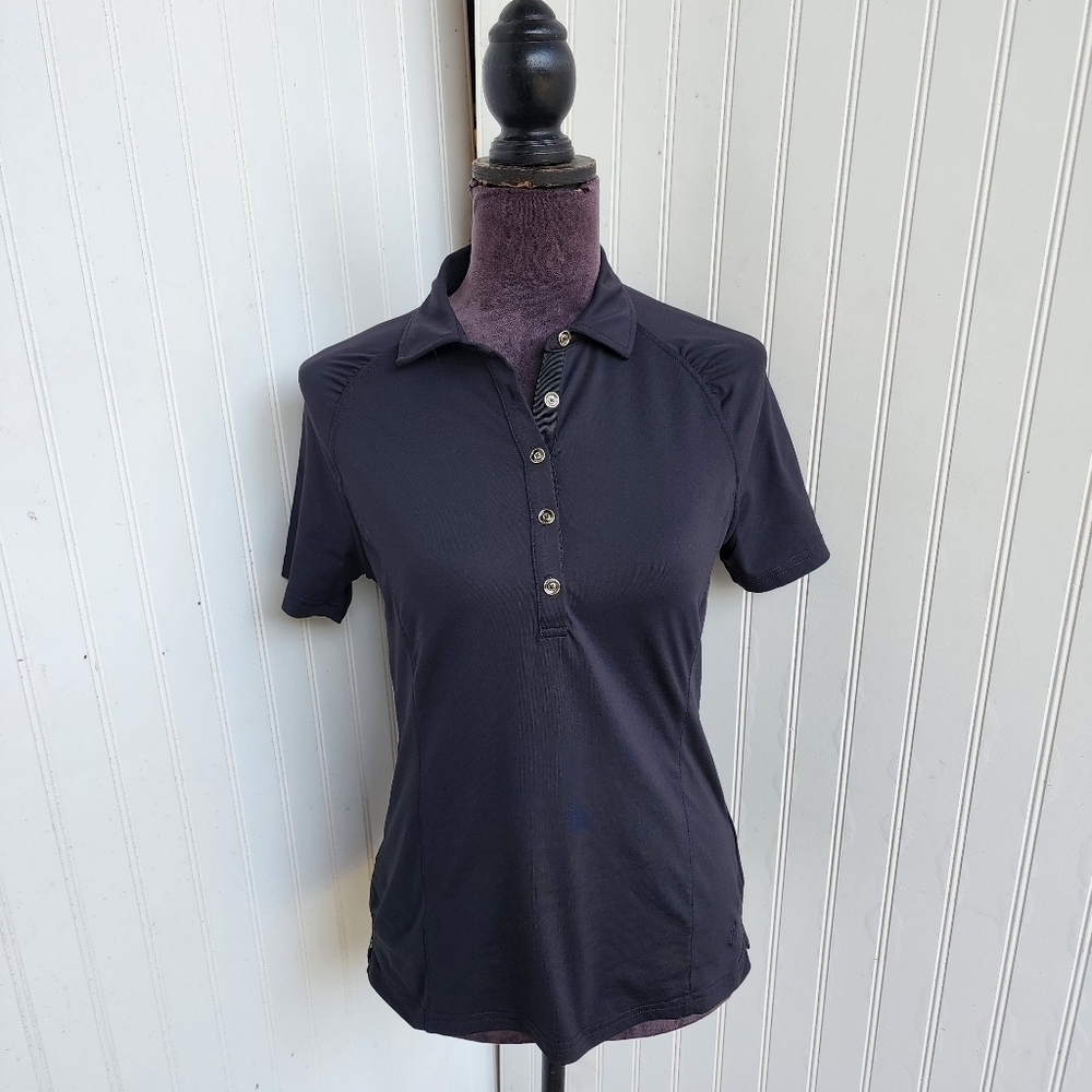 Clover by Bobby Jones Golf Performance Button Polo Top Shirt Black Stretchy Sz S